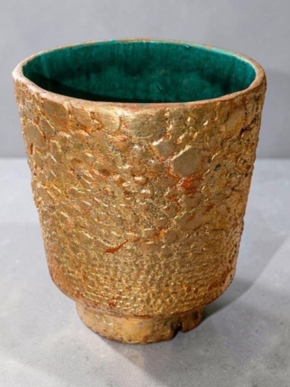Handmade 20th Century Gold Textured Ceramic Vase | Sculptural Artisan Pottery
